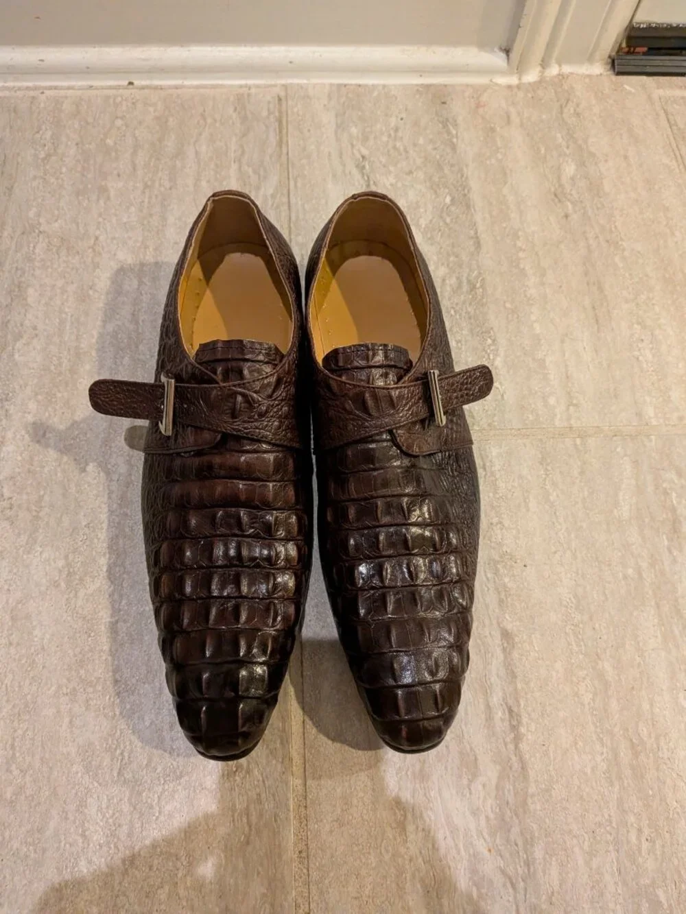 Vero cuoio Brown Leather Shoes Crocodile Pattern Lace Up Size 40 US 8